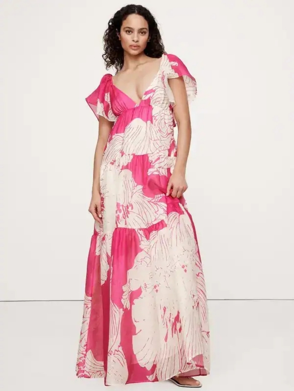Banana Republic Pink and Cream Floral Maxi Dress
